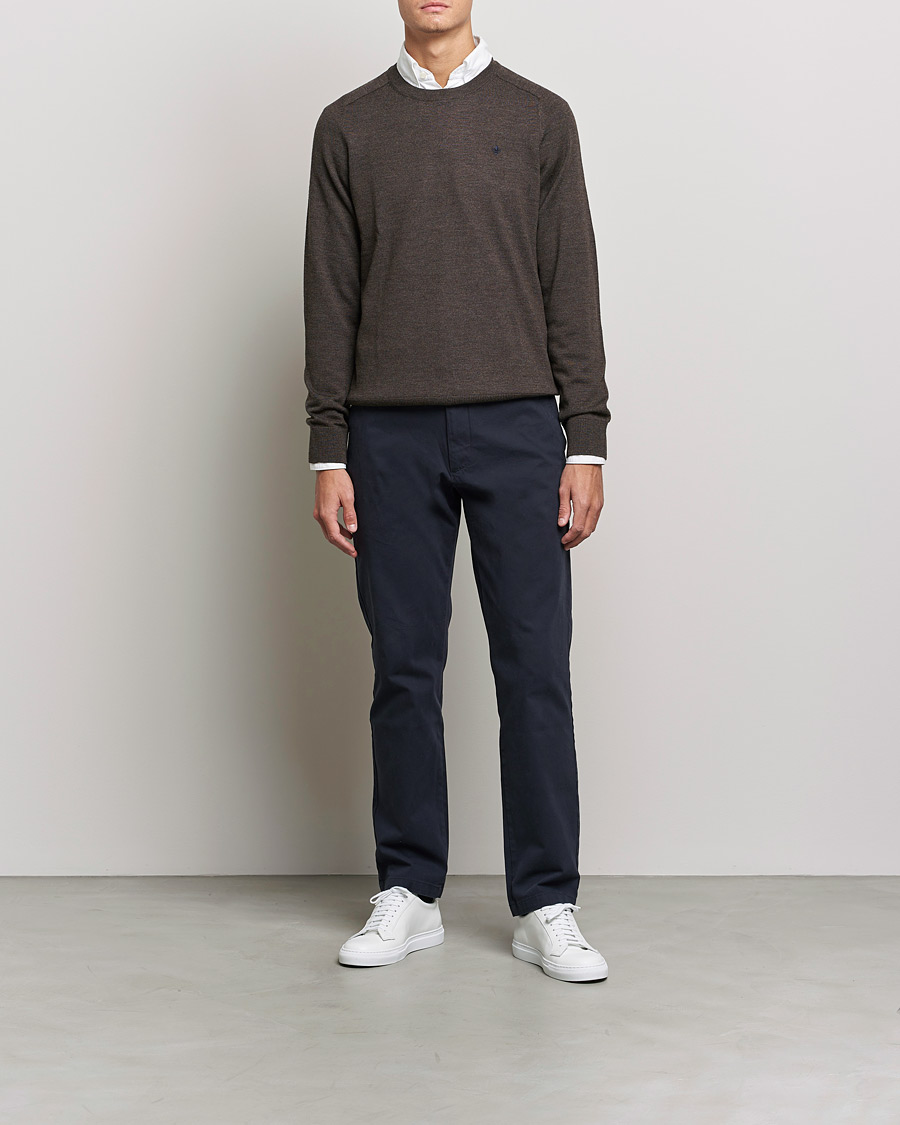 Hombres | Jerséis y prendas de punto | Morris | Merino O-neck Brown Melange