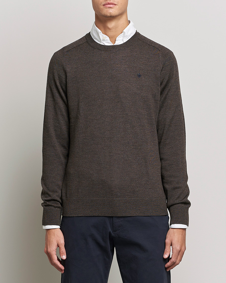 Hombres | Jerséis y prendas de punto | Morris | Merino O-neck Brown Melange