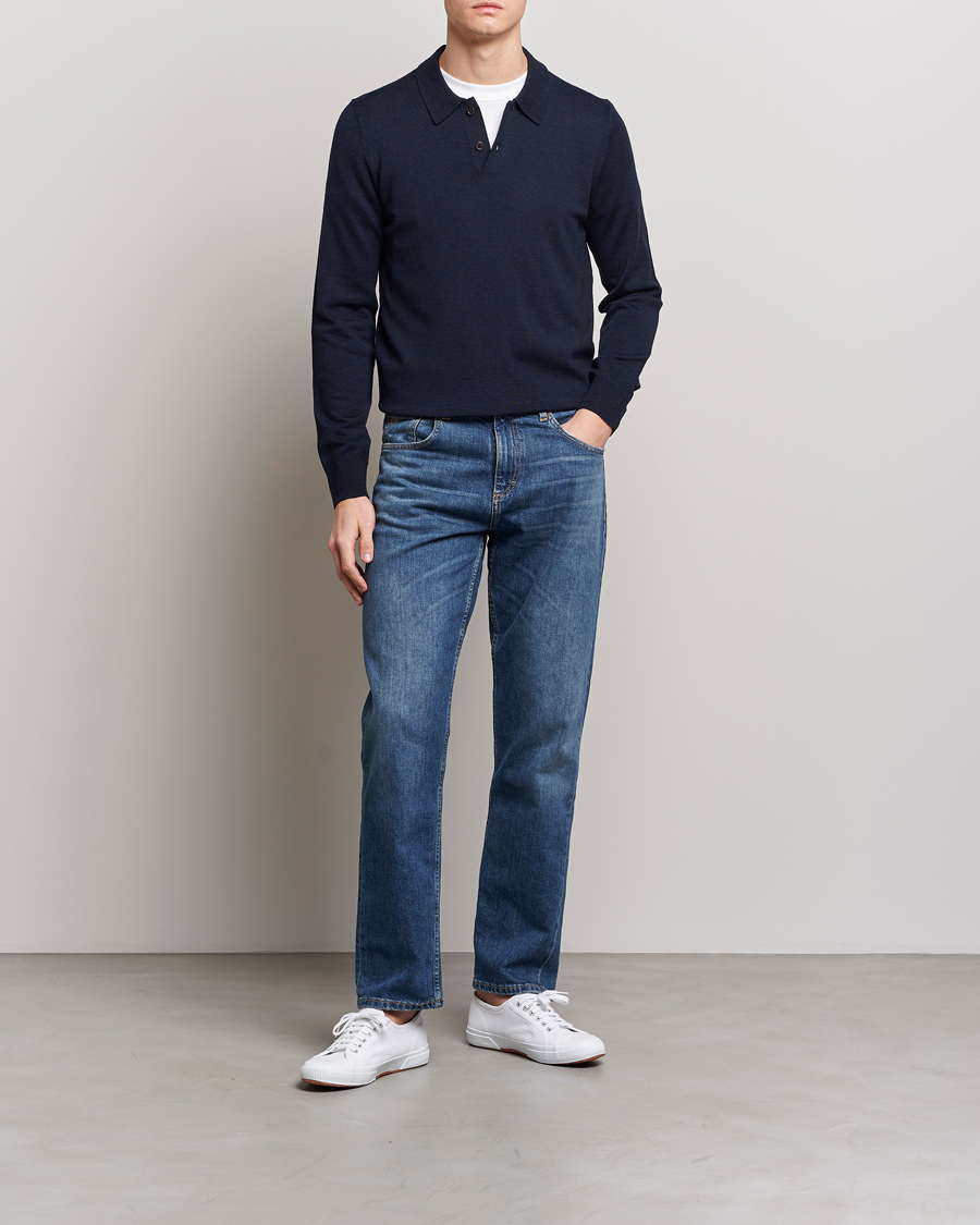 Hombres | Jerséis y prendas de punto | Morris | Merino Polo Knit Navy