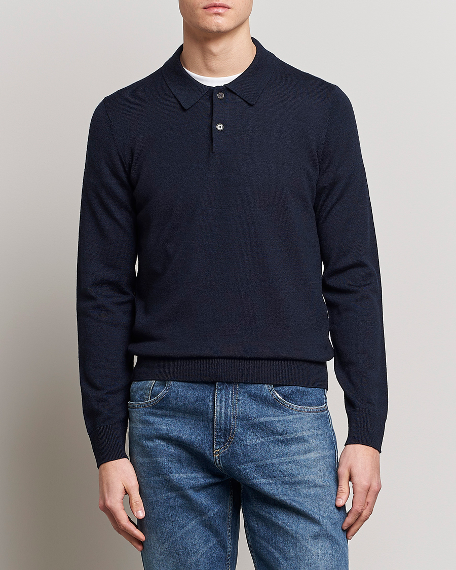 Hombres | Jerséis y prendas de punto | Morris | Merino Polo Knit Navy