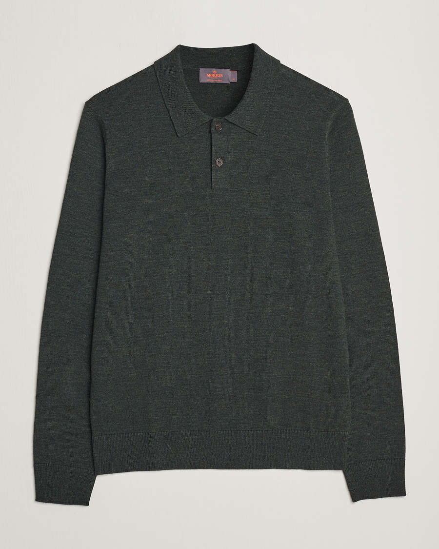 Hombres | Jerséis y prendas de punto | Morris | Merino Polo Knit Dark Green