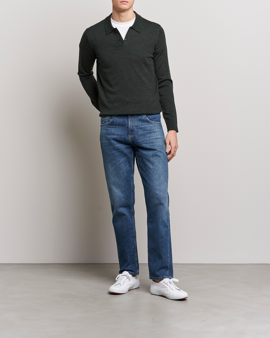 Hombres | Jerséis y prendas de punto | Morris | Merino Polo Knit Dark Green