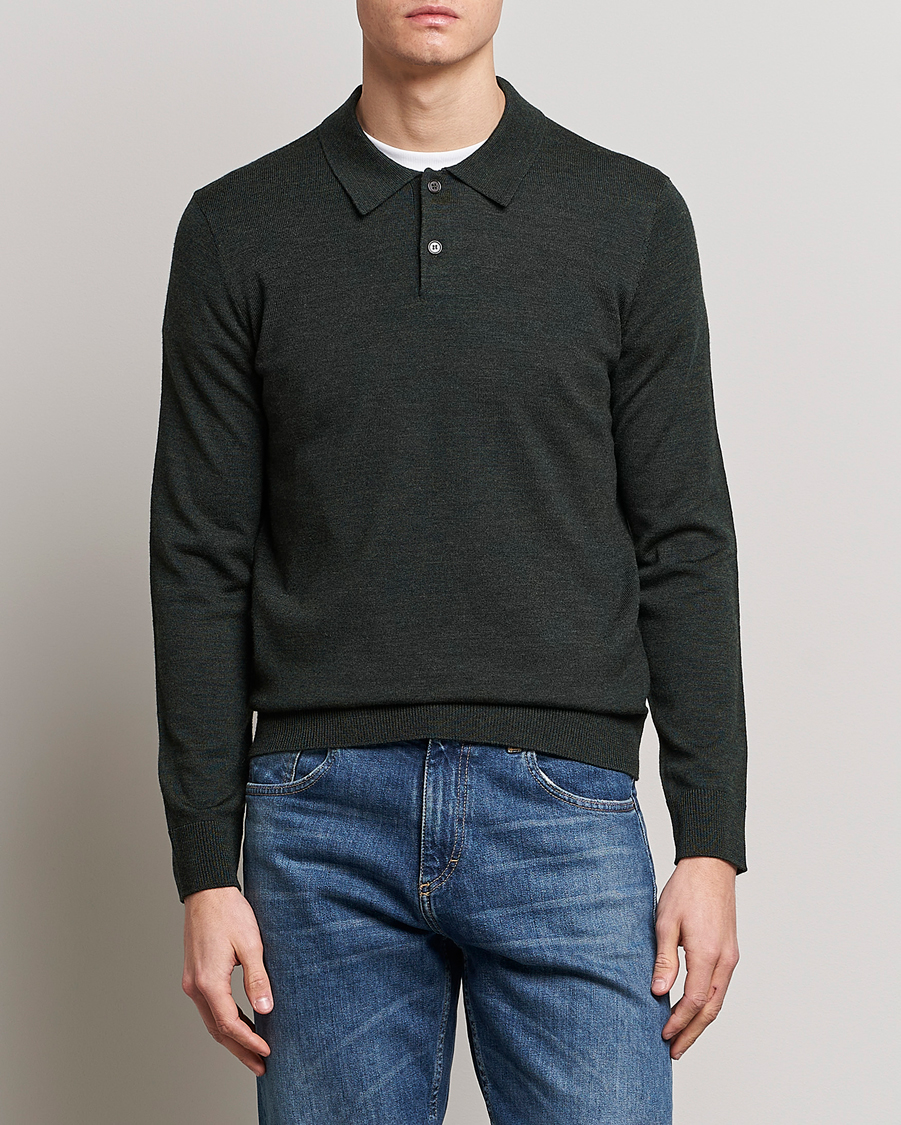 Hombres | Jerséis y prendas de punto | Morris | Merino Polo Knit Dark Green