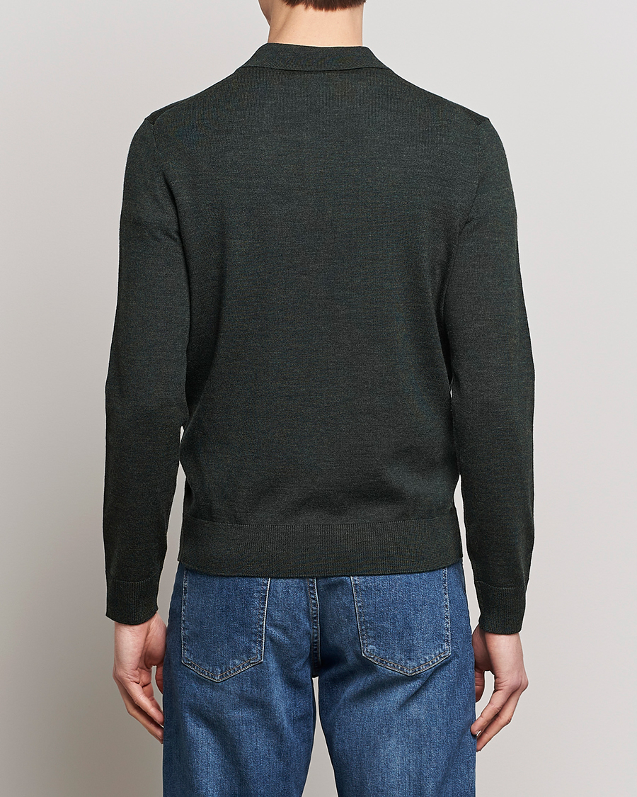 Hombres | Jerséis y prendas de punto | Morris | Merino Polo Knit Dark Green
