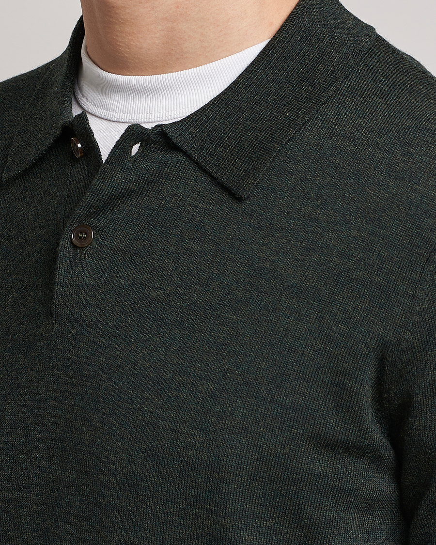 Hombres | Jerséis y prendas de punto | Morris | Merino Polo Knit Dark Green