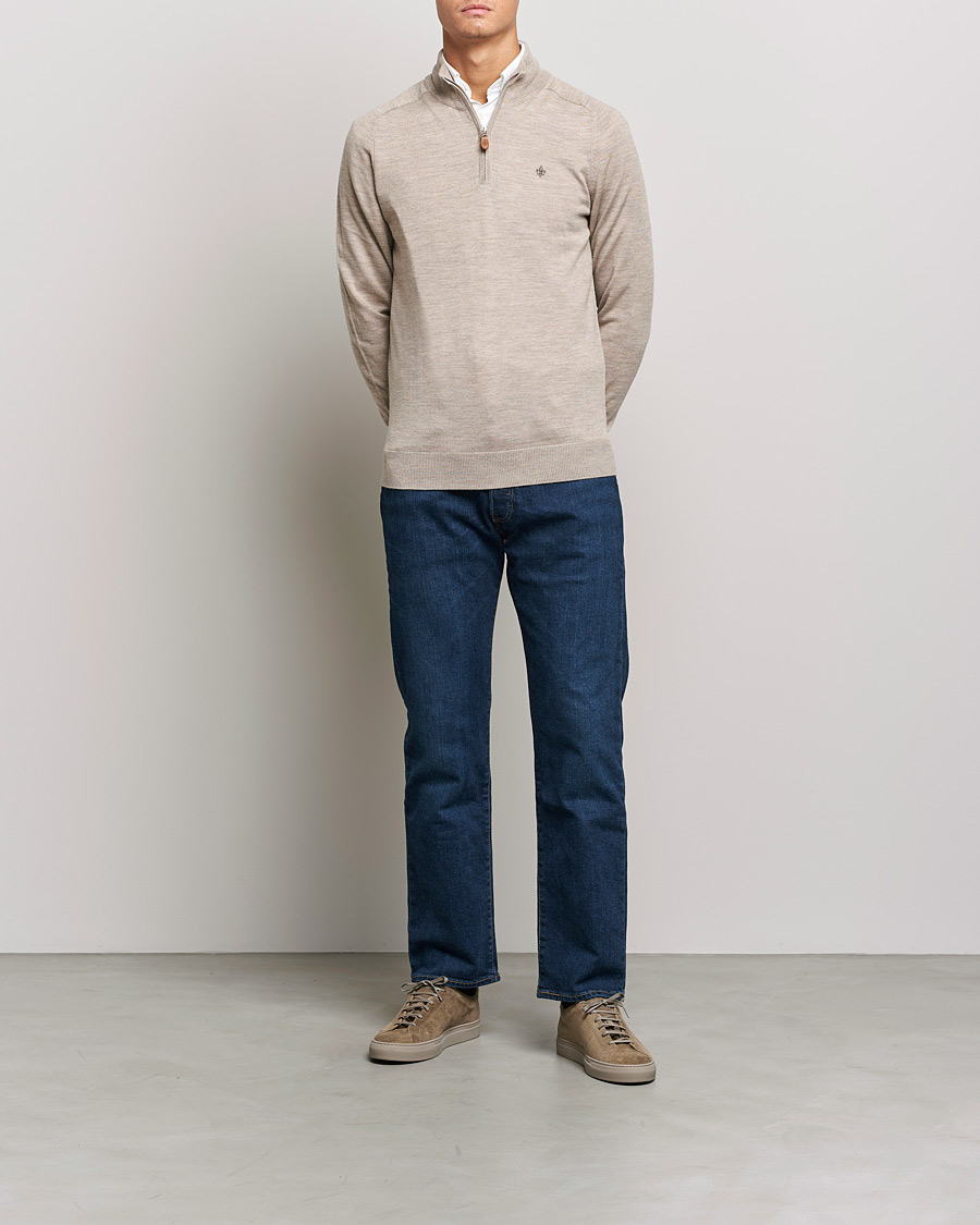 Hombres | Jerséis y prendas de punto | Morris | John Merino Half Zip Khaki