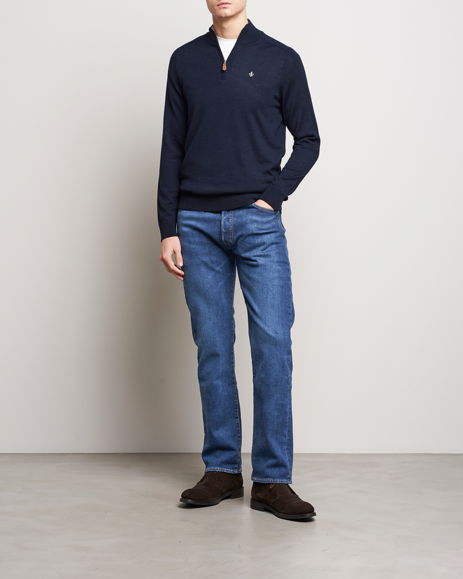 Hombres | Jerséis y prendas de punto | Morris | John Merino Half Zip Navy