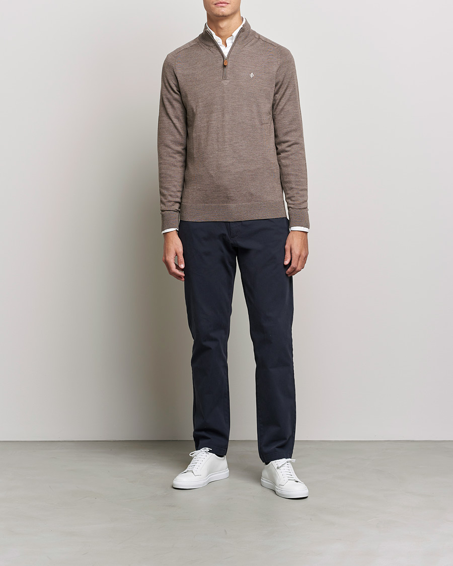 Hombres | Jerséis y prendas de punto | Morris | John Merino Half Zip Light Brown