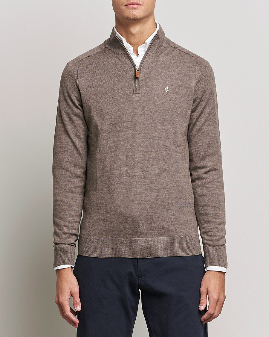 Hombres | Jerséis y prendas de punto | Morris | John Merino Half Zip Light Brown
