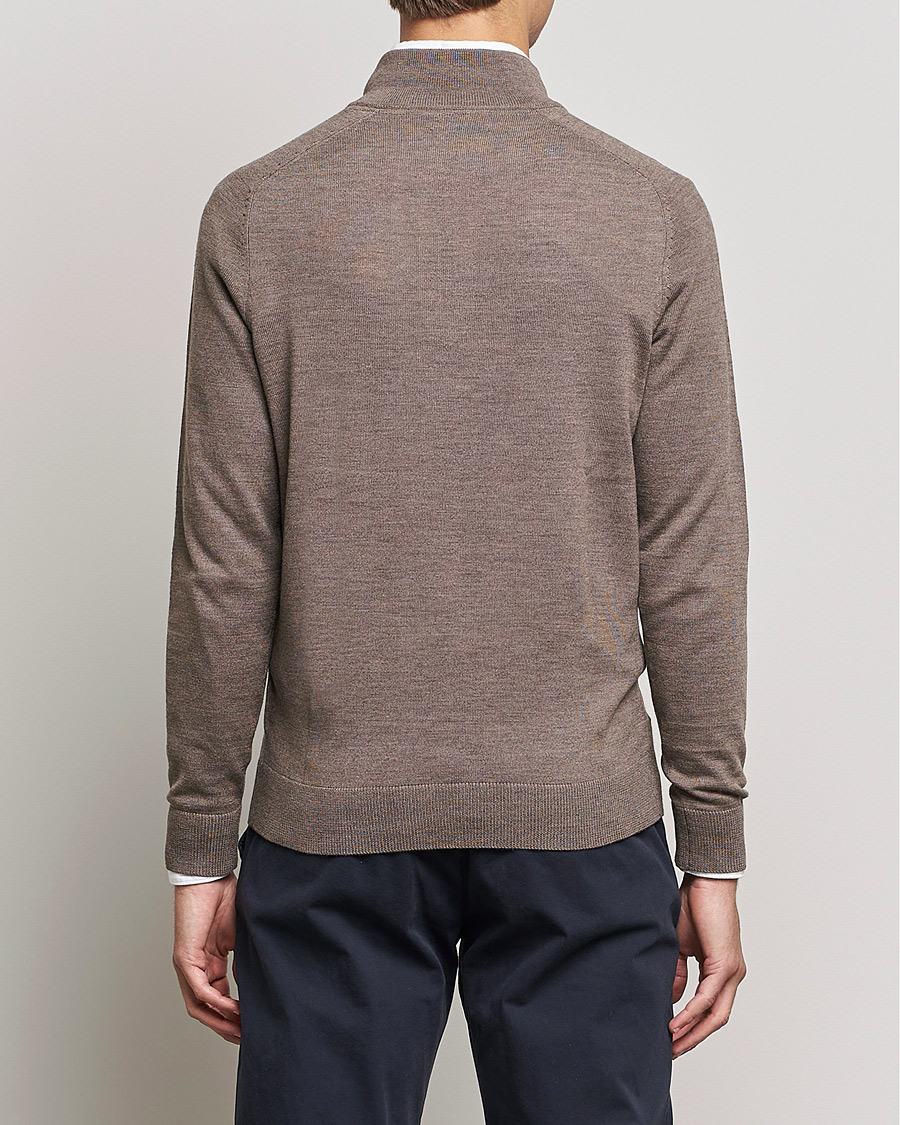 Hombres | Jerséis y prendas de punto | Morris | John Merino Half Zip Light Brown
