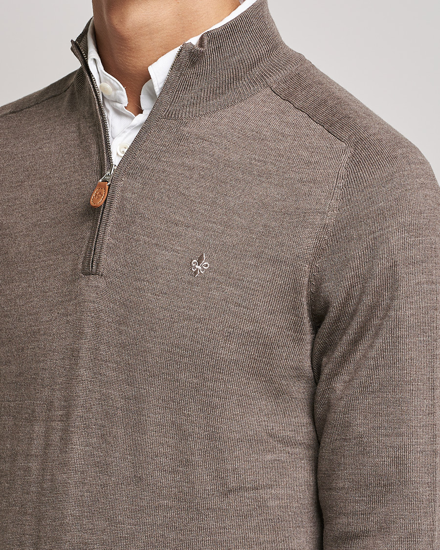 Hombres | Jerséis y prendas de punto | Morris | John Merino Half Zip Light Brown