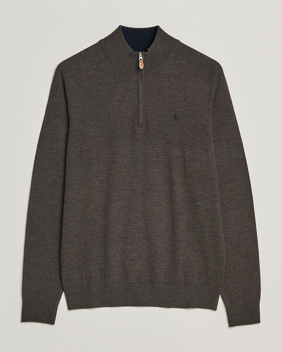 Hombres | Jerséis y prendas de punto | Morris | John Merino Half Zip Dark Brown