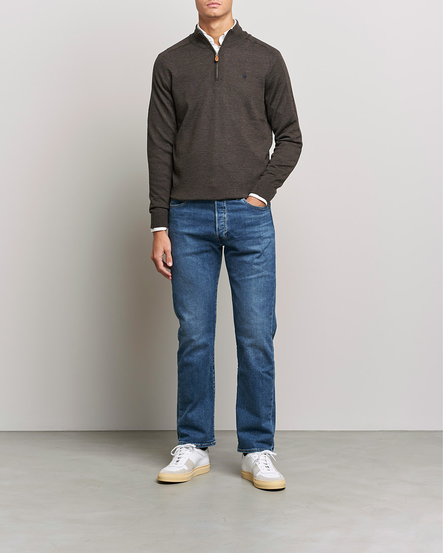 Hombres | Jerséis y prendas de punto | Morris | John Merino Half Zip Dark Brown