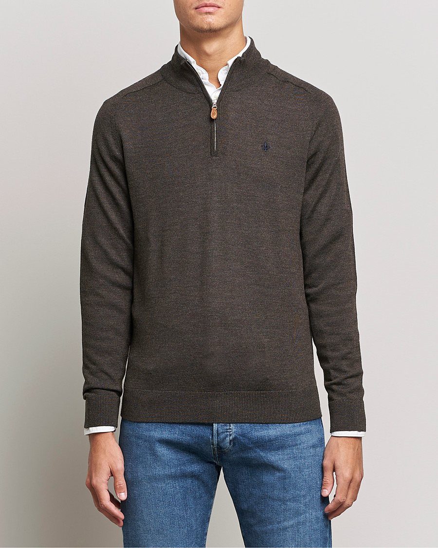 Hombres | Jerséis y prendas de punto | Morris | John Merino Half Zip Dark Brown