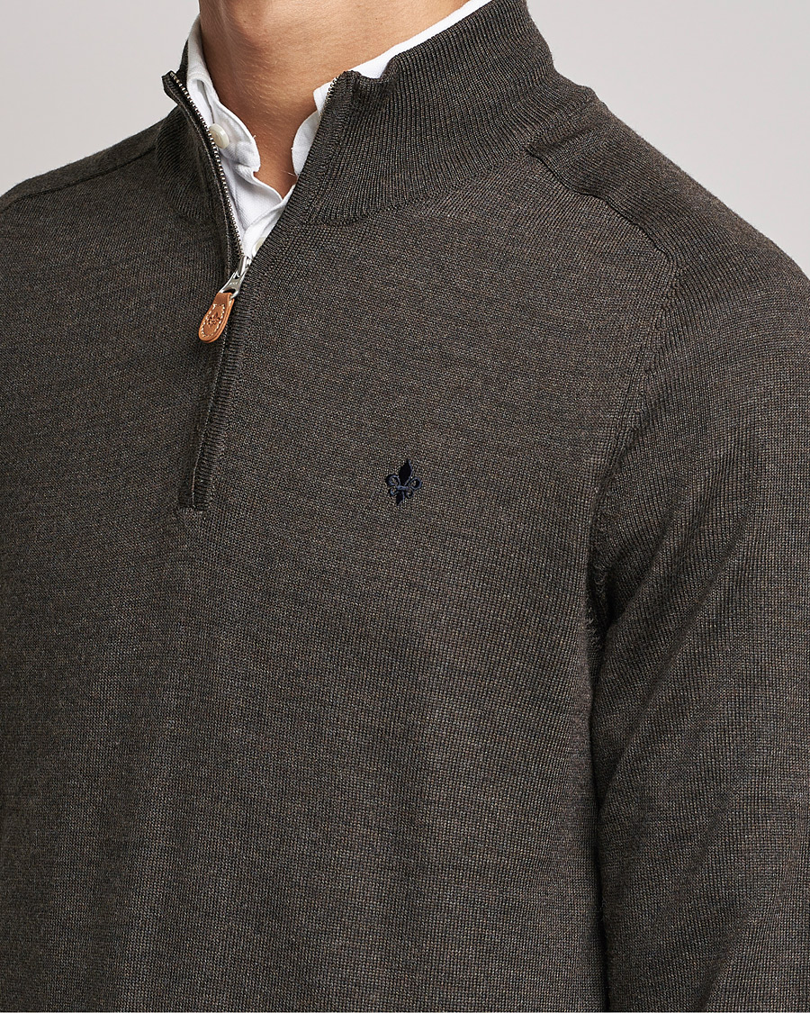 Hombres | Jerséis y prendas de punto | Morris | John Merino Half Zip Dark Brown