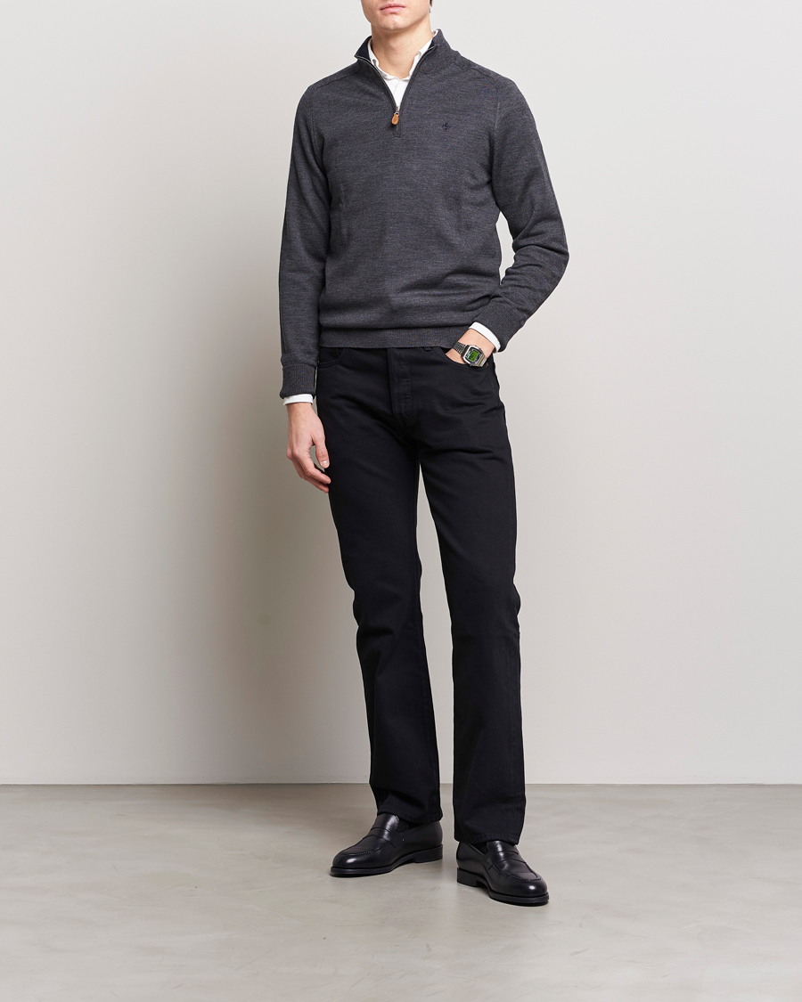 Hombres | Jerséis y prendas de punto | Morris | John Merino Half Zip Dark Grey