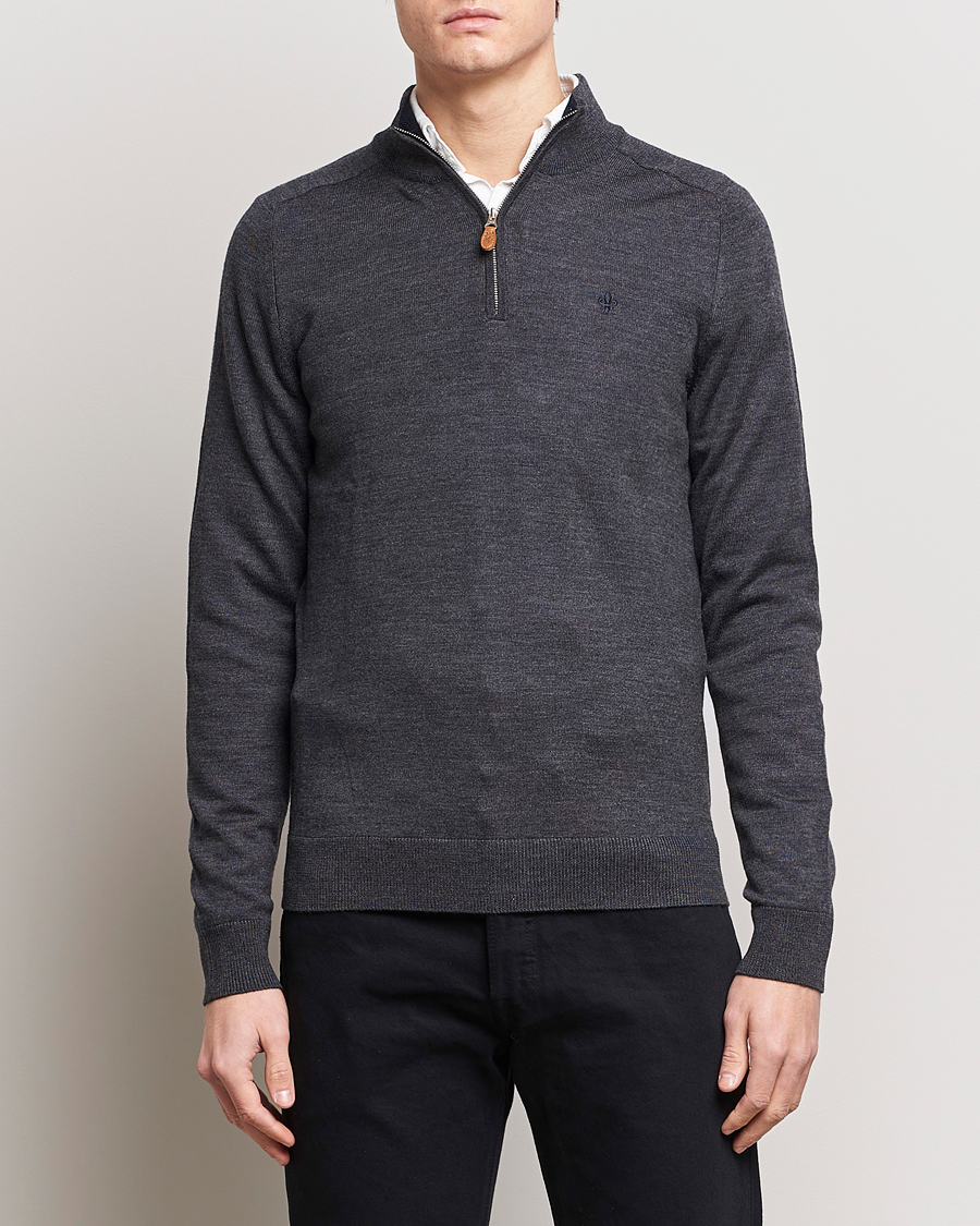 Hombres | Jerséis y prendas de punto | Morris | John Merino Half Zip Dark Grey