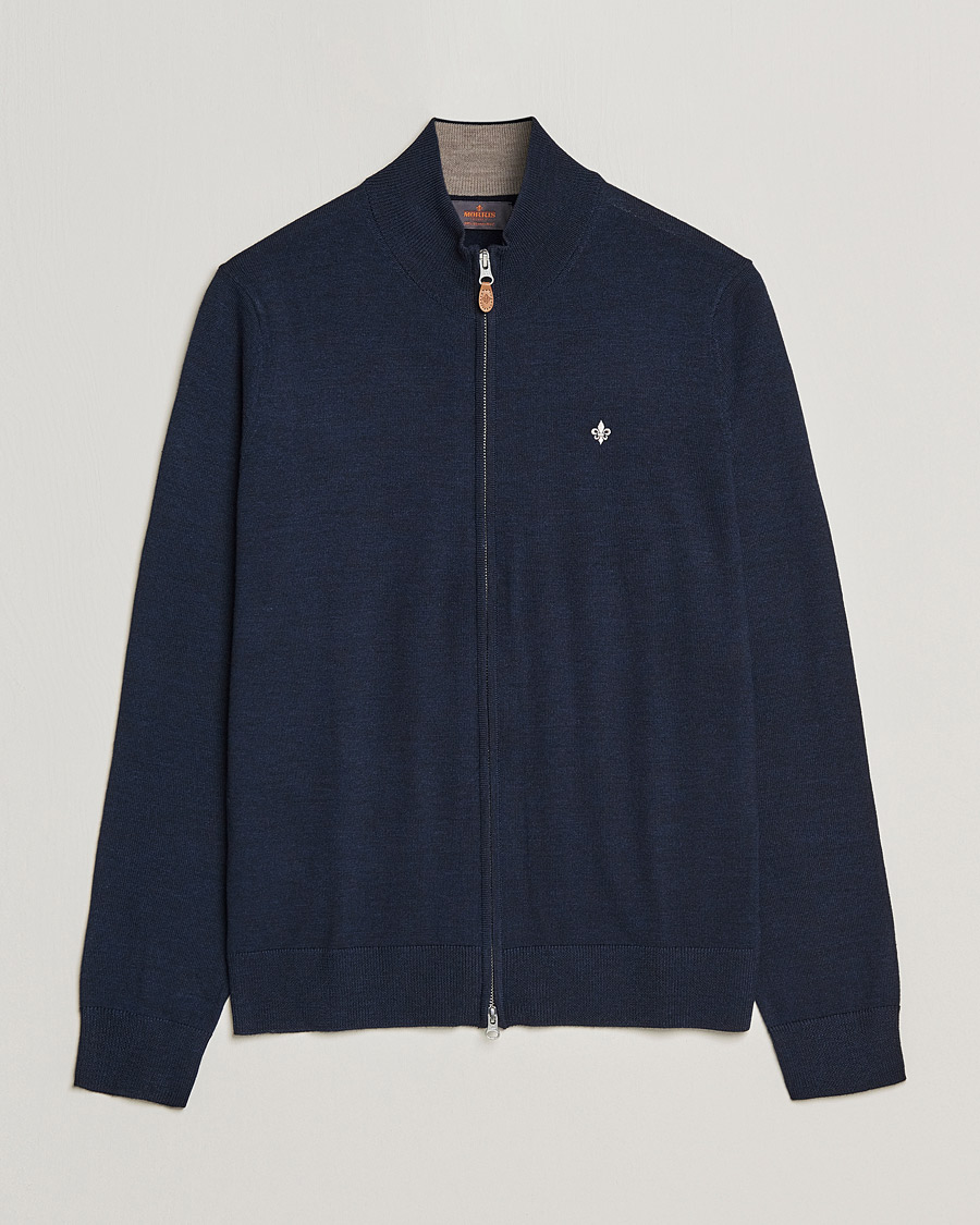 Hombres | Jerséis y prendas de punto | Morris | Merino Zip Cardigan Navy