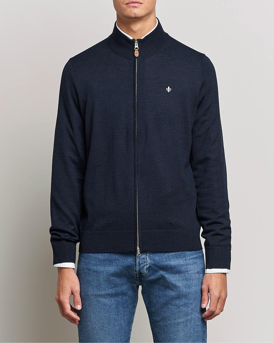 Hombres | Jerséis y prendas de punto | Morris | Merino Zip Cardigan Navy