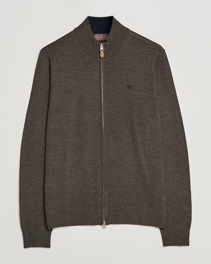 Hombres | Jerséis y prendas de punto | Morris | Merino Full Zip Cardigan Dark Brown