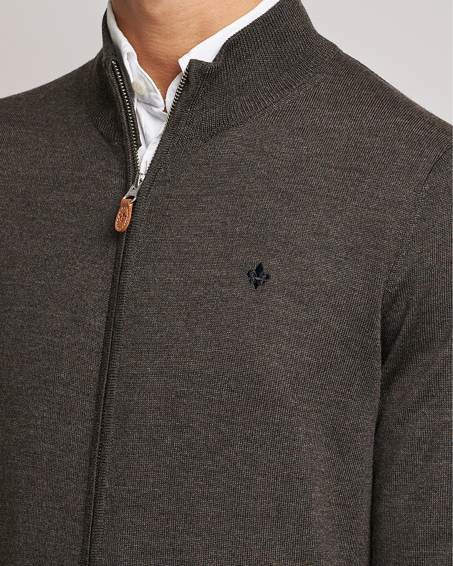 Hombres | Jerséis y prendas de punto | Morris | Merino Full Zip Cardigan Dark Brown