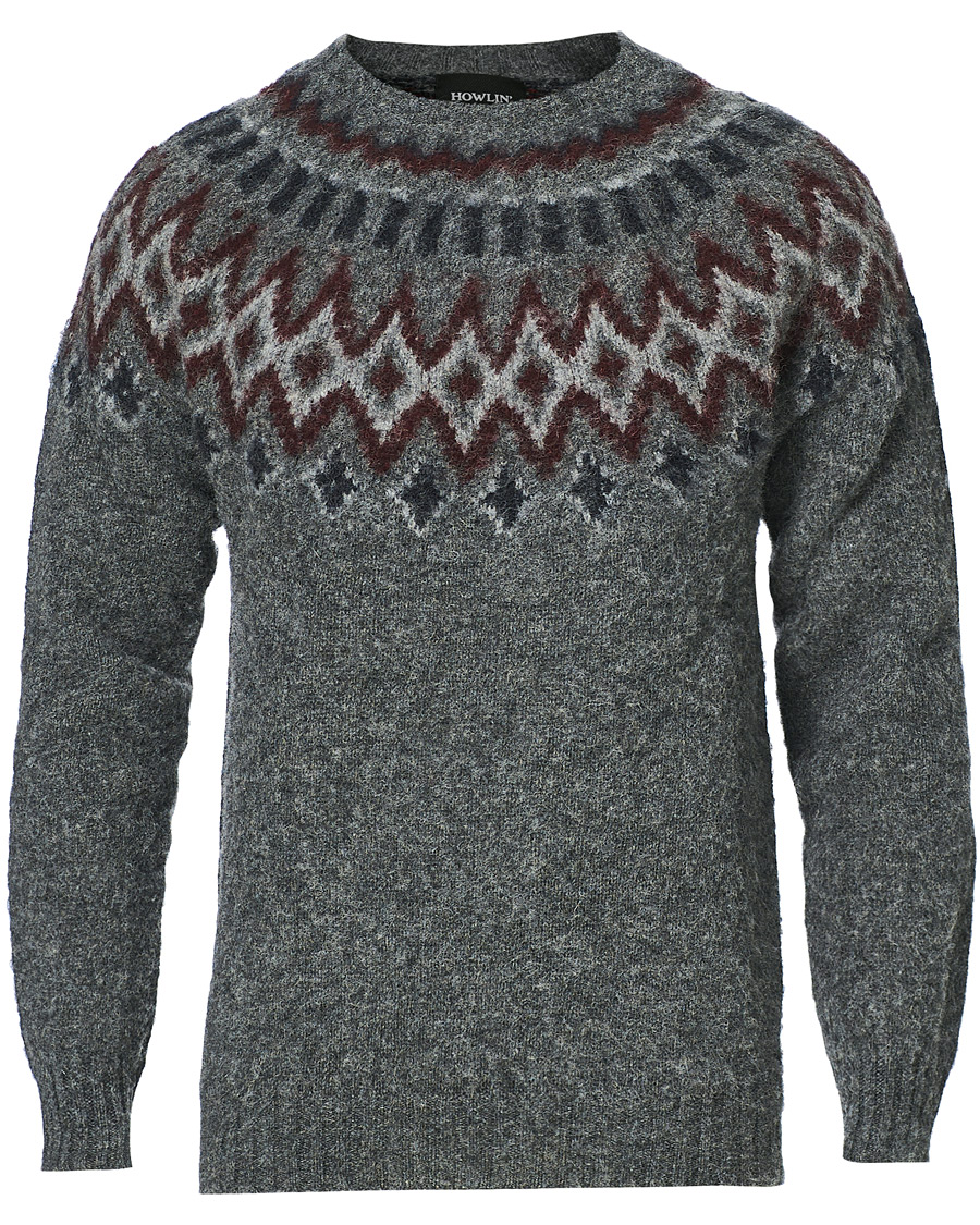 Hombres | Jerséis y prendas de punto | Howlin' | Brushed Wool Fair Isle Crew Sweater Oxford