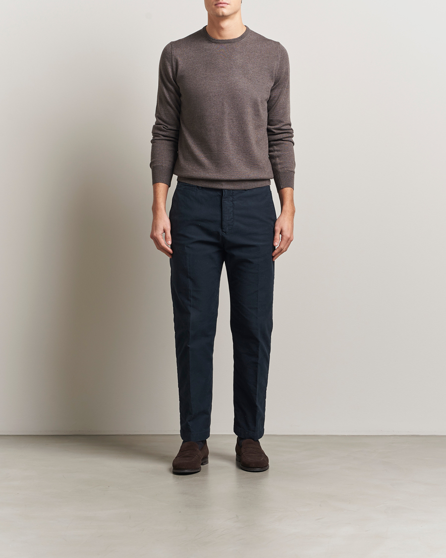 Hombres | Jerséis y prendas de punto | Gran Sasso | Merino Fashion Fit Crew Neck Pullover Brown Melange