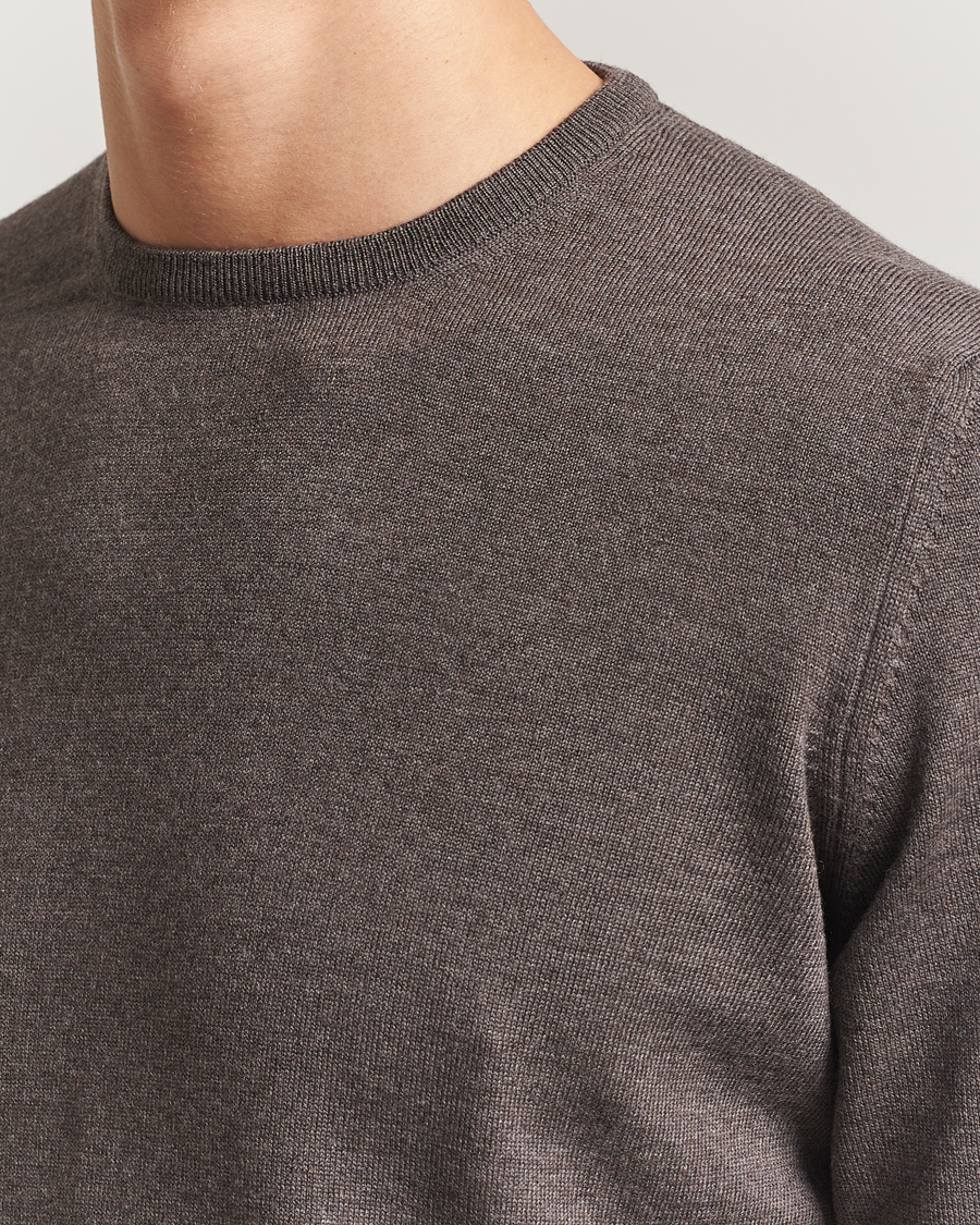 Hombres | Jerséis y prendas de punto | Gran Sasso | Merino Fashion Fit Crew Neck Pullover Brown Melange