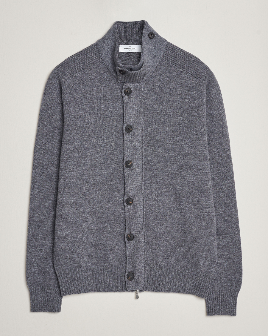 Hombres | Jerséis y prendas de punto | Gran Sasso | Heavy Wool Cardigan Grey Melange
