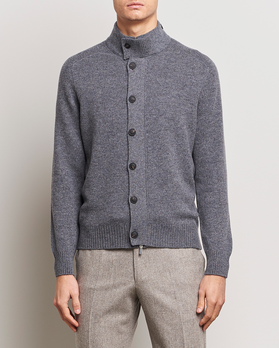Hombres | Jerséis y prendas de punto | Gran Sasso | Heavy Wool Cardigan Grey Melange