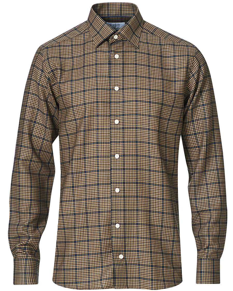 Hombres | Camisas | Eton | Slim Fit Big Checked Brushed Merino Shirt Brown