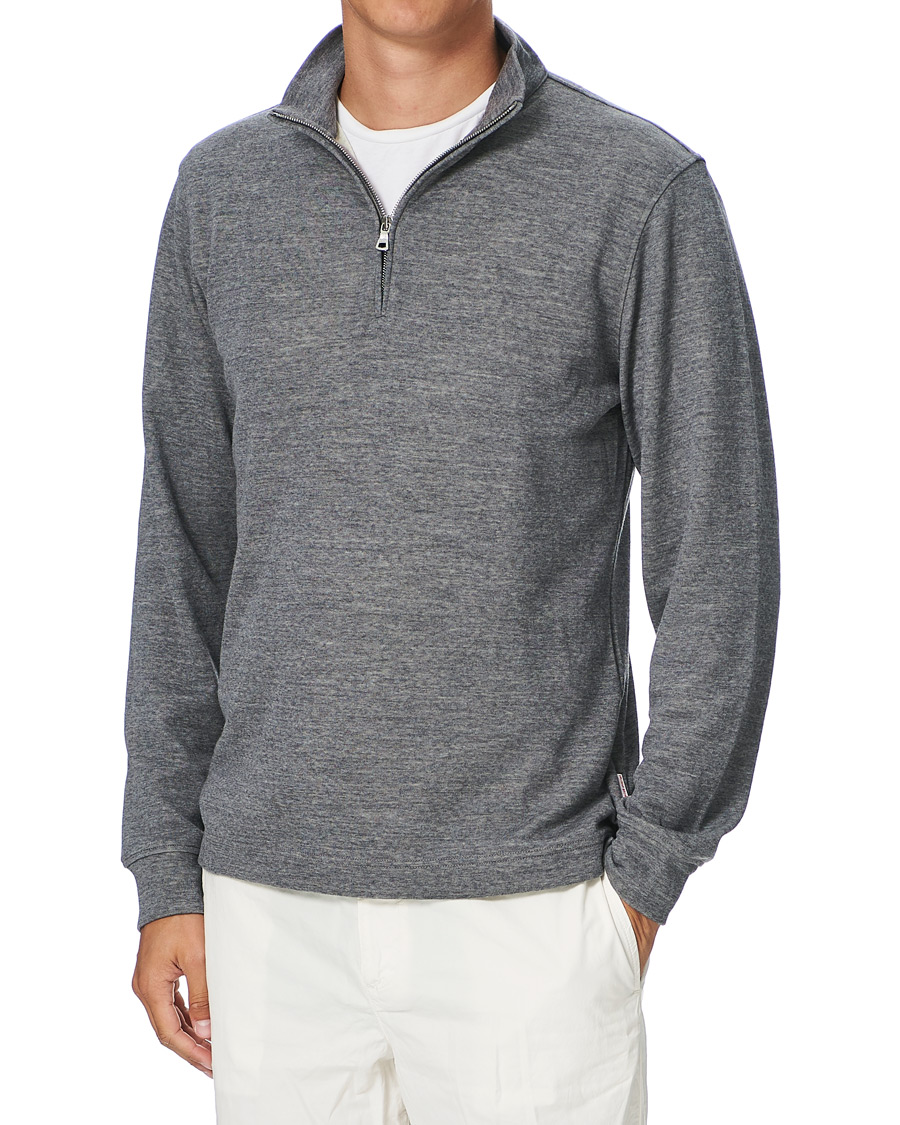 Hombres | Jerséis y prendas de punto | Orlebar Brown | Neilson Double Face Merino Half Zip Storm Grey