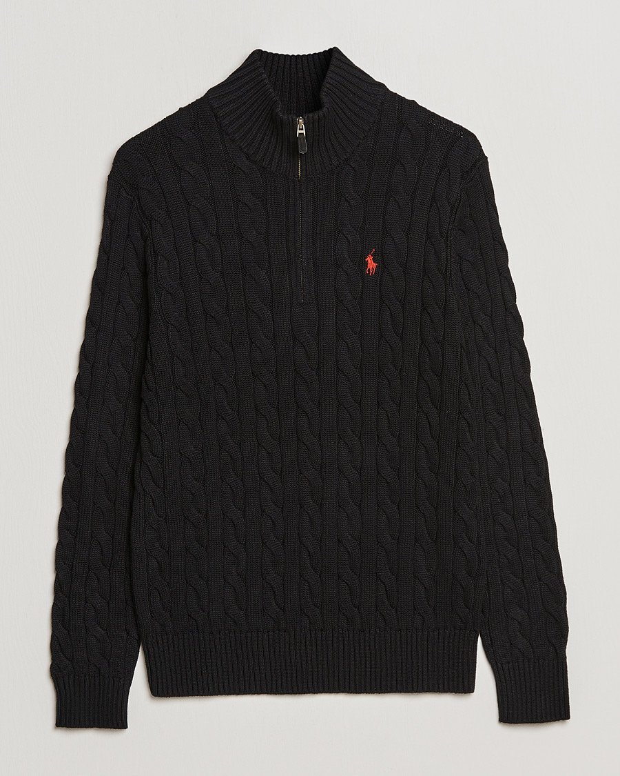 Polo Ralph Lauren Cotton Cable Half Zip Polo Black en CareOfCarl.es
