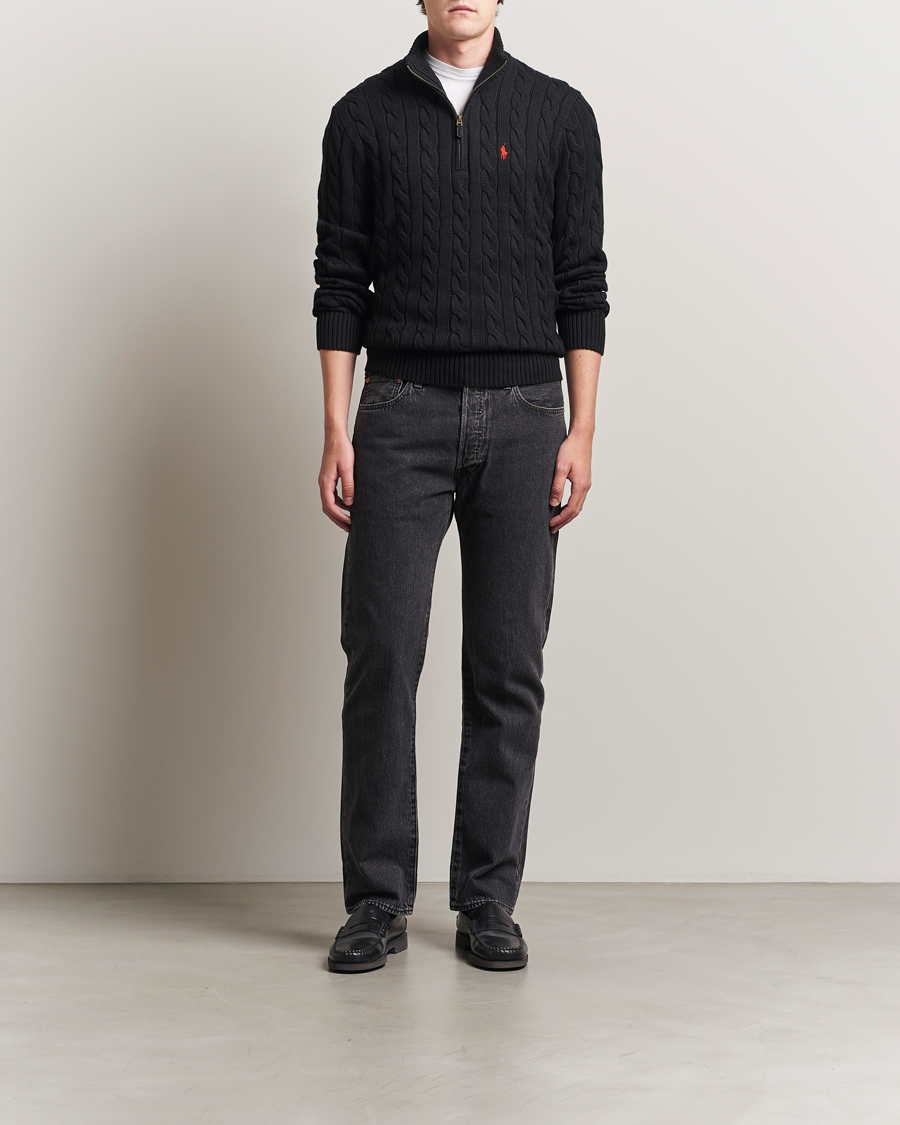 Polo Ralph Lauren Cotton Cable Half Zip Polo Black en CareOfCarl.es