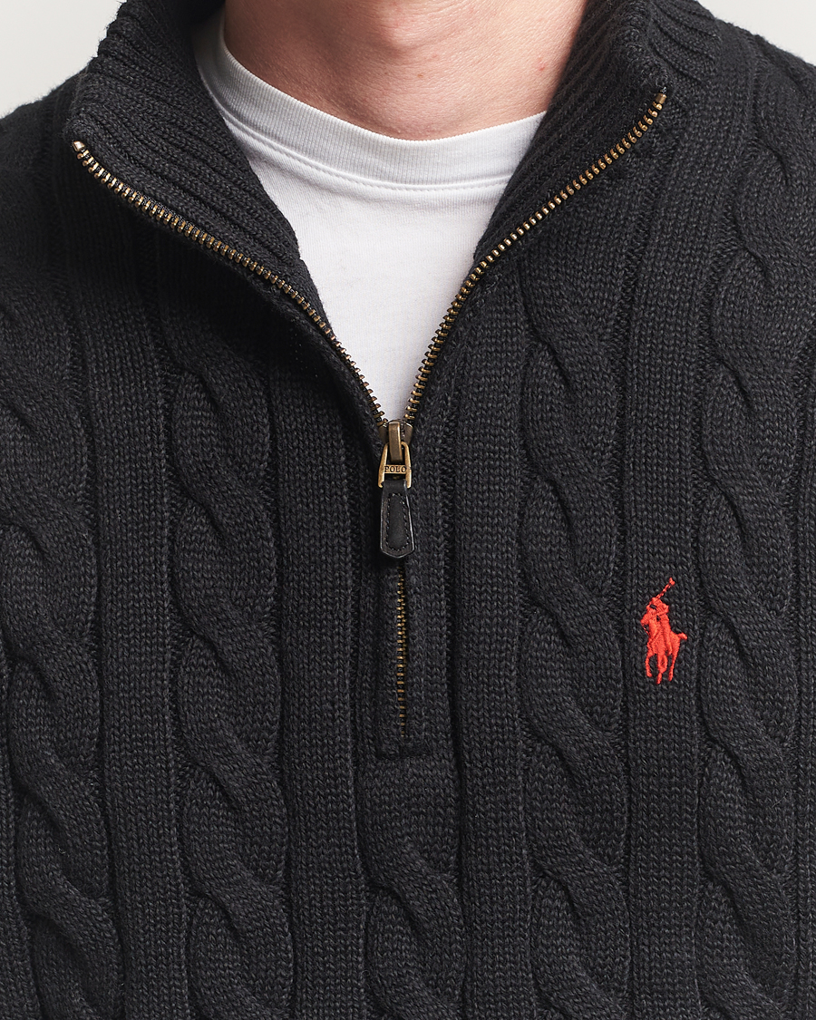 Polo Ralph Lauren Cotton Cable Half Zip Polo Black en CareOfCarl.es
