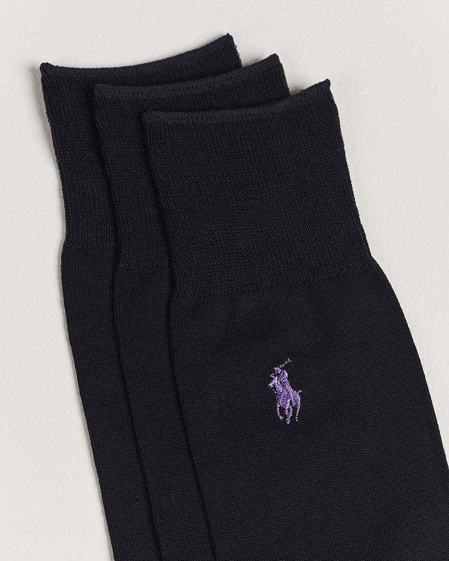 Hombres | Preppy Authentic | Polo Ralph Lauren | 3-Pack Mercerized Cotton Socks Black