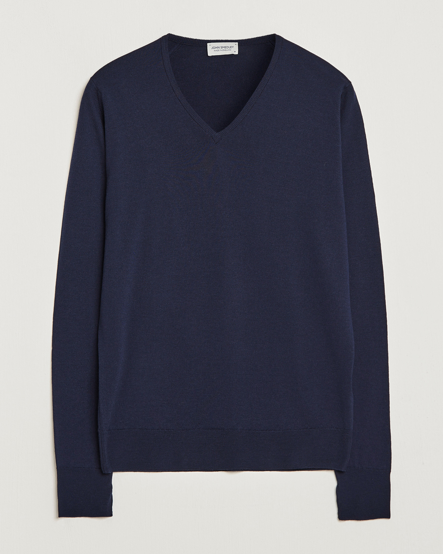 Hombres | Jerséis y prendas de punto | John Smedley | Bobby Extra Fine Merino V-Neck Pullover Midnight