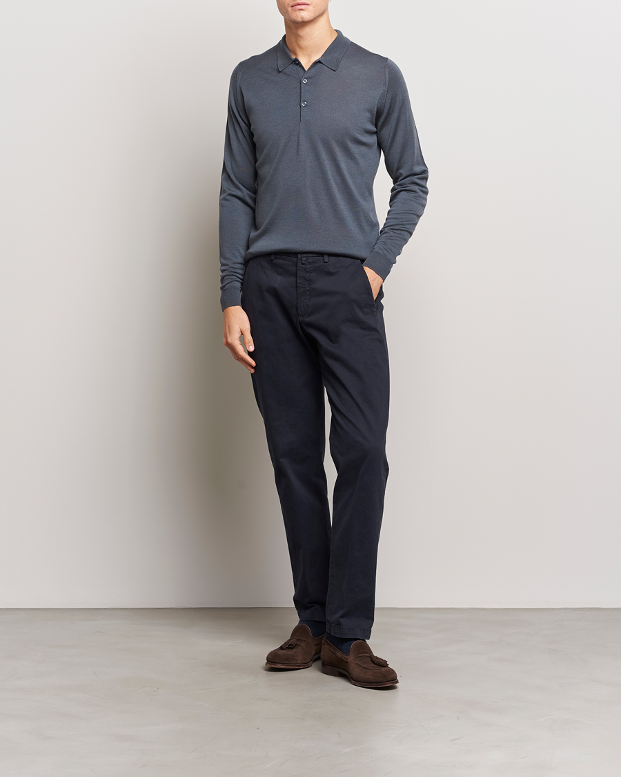 Hombres | Jerséis y prendas de punto | John Smedley | Belper Extra Fine Merino Polo Pullover Slate Grey