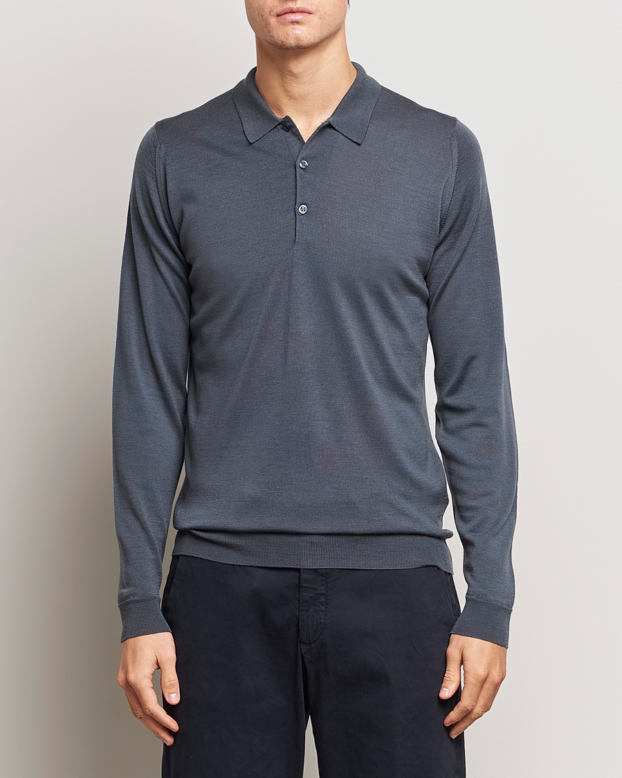 Hombres | Jerséis y prendas de punto | John Smedley | Belper Extra Fine Merino Polo Pullover Slate Grey