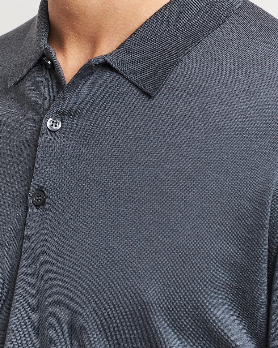 Hombres | Jerséis y prendas de punto | John Smedley | Belper Extra Fine Merino Polo Pullover Slate Grey
