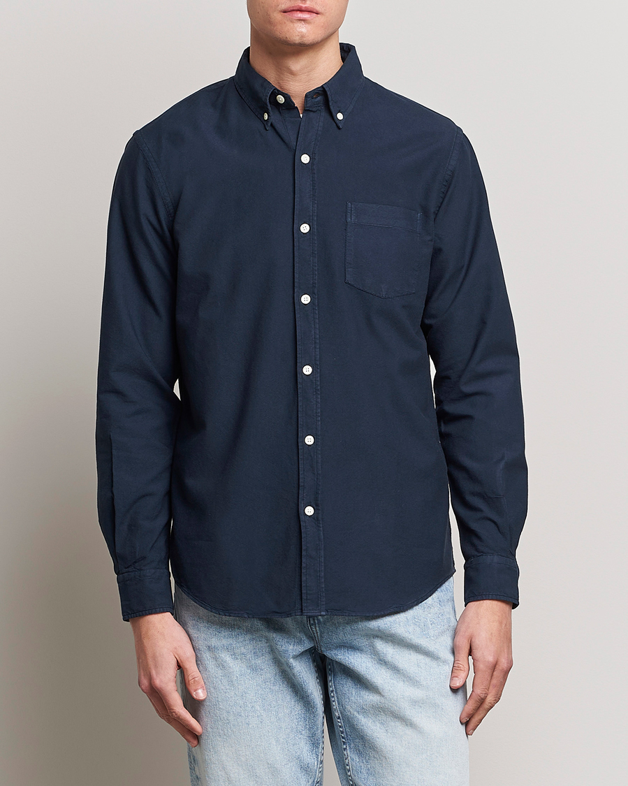 Hombres | Camisas | Colorful Standard | Classic Organic Oxford Button Down Shirt Navy Blue