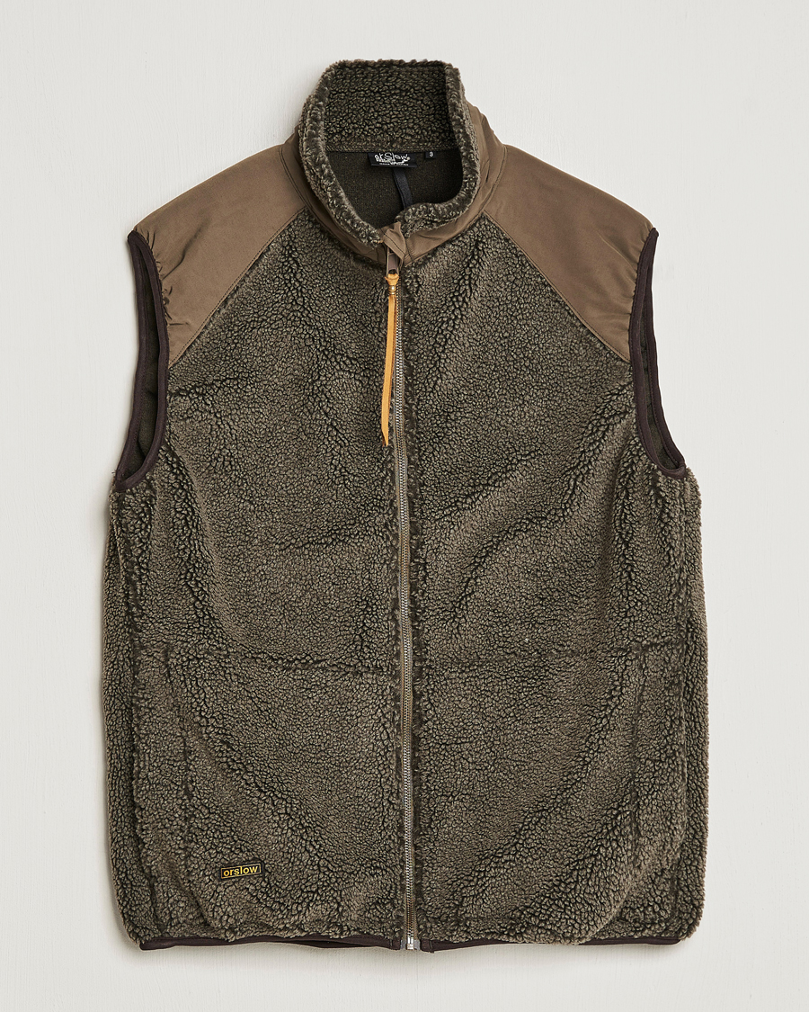 Hombres | Abrigos y chaquetas | orSlow | Boa Fleece Vest Army Green