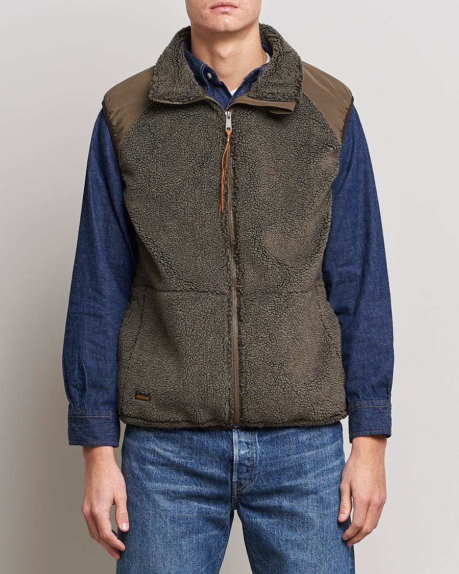 Hombres | Abrigos y chaquetas | orSlow | Boa Fleece Vest Army Green