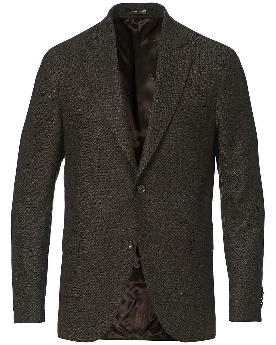 Hombres | Blazers | Oscar Jacobson | Fogerty Moon Herringbone Tweed Blazer Brown