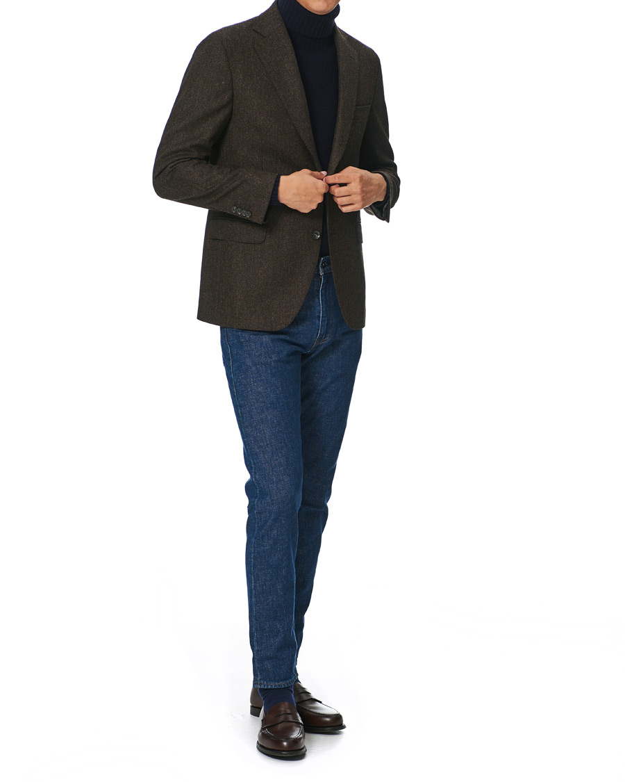 Hombres | Blazers | Oscar Jacobson | Fogerty Moon Herringbone Tweed Blazer Brown