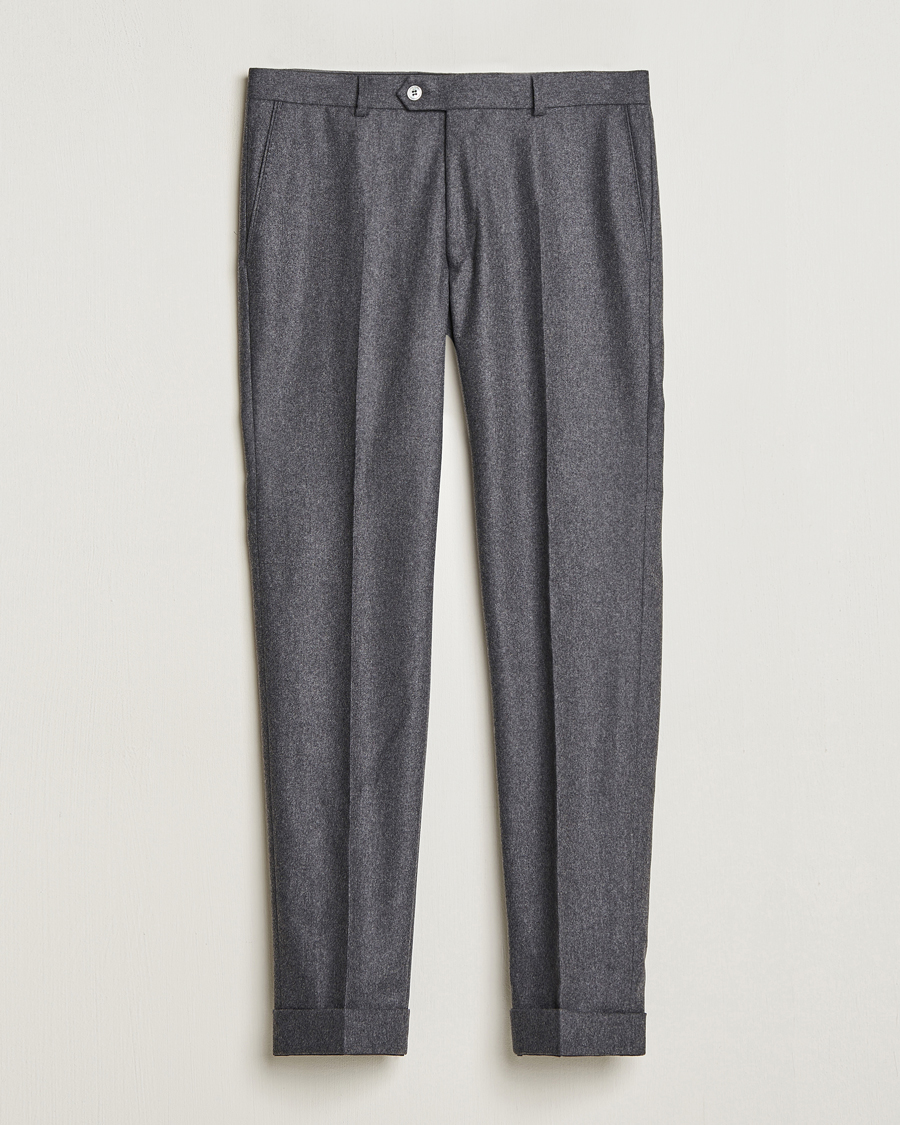 Hombres | Pantalones | Oscar Jacobson | Denz Turn Up Flannel Trousers Grey Melange