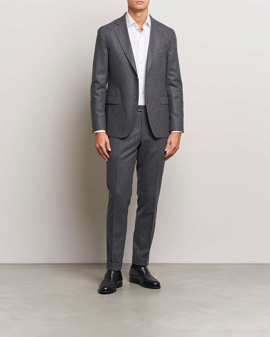 Hombres | Pantalones | Oscar Jacobson | Denz Turn Up Flannel Trousers Grey Melange