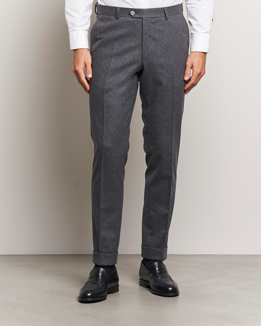 Hombres | Pantalones | Oscar Jacobson | Denz Turn Up Flannel Trousers Grey Melange