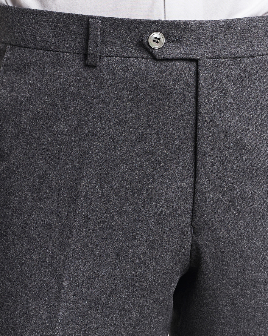 Hombres | Pantalones | Oscar Jacobson | Denz Turn Up Flannel Trousers Grey Melange