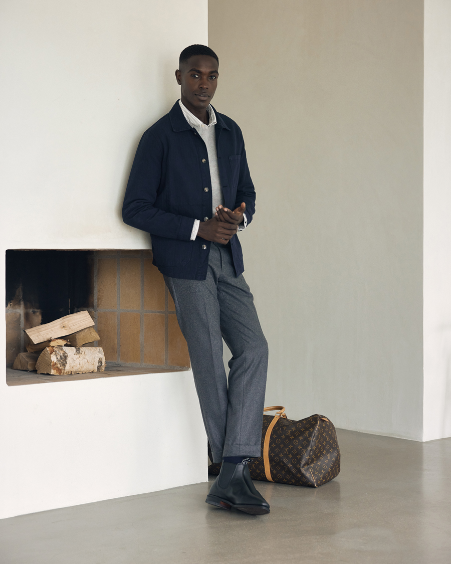Hombres | Pantalones | Oscar Jacobson | Denz Turn Up Flannel Trousers Grey Melange